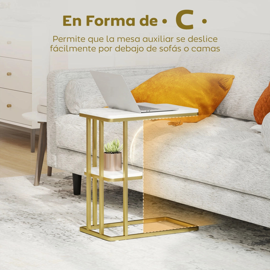 Tavolino da caff¨¨ ¨C zephmum ¨C 50x30x57.5 cm bianco effetto marmo