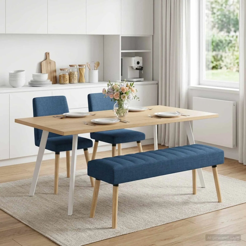 Panchina trapuntata a canale Blu 110 x 40 x 46 cm Tessuto 42038495