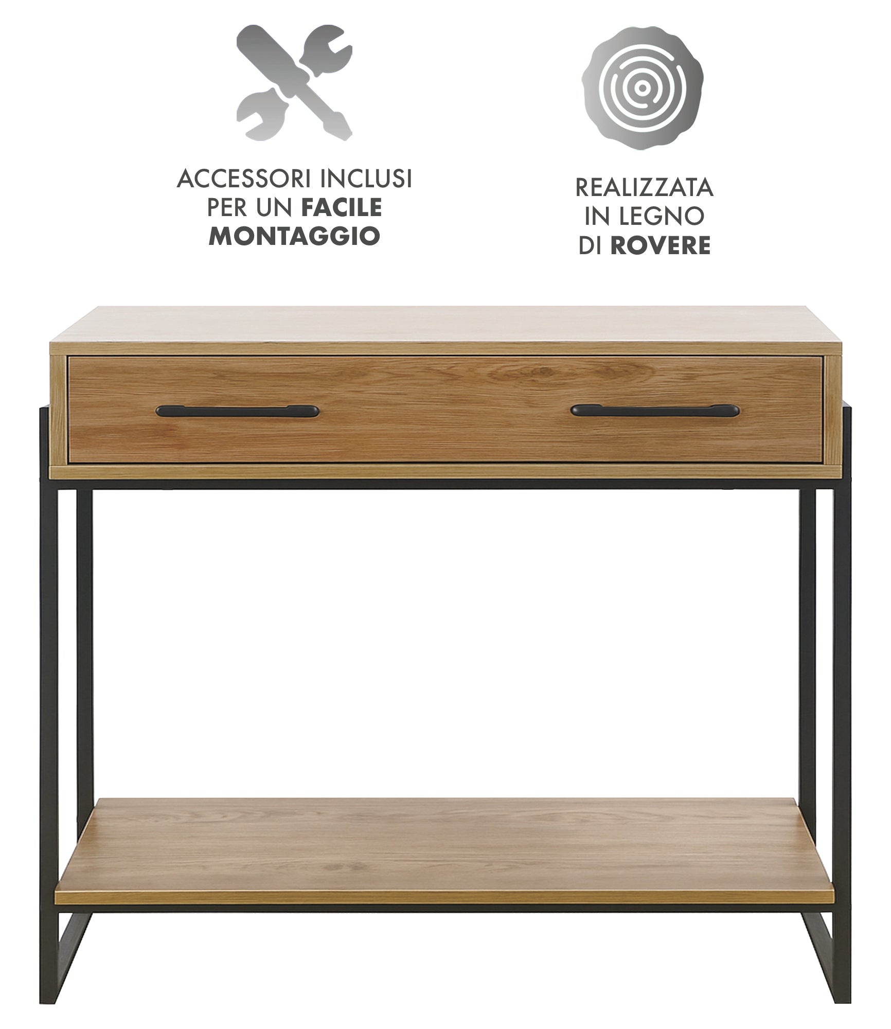 Consolle Da Ingresso Con 2 Cassetti e Ripiano Mobiletto Corridoio Scarpiera Portachiavi e Accessori Stile Industrial Legno Metallo Mobile Tavoli Per Divano