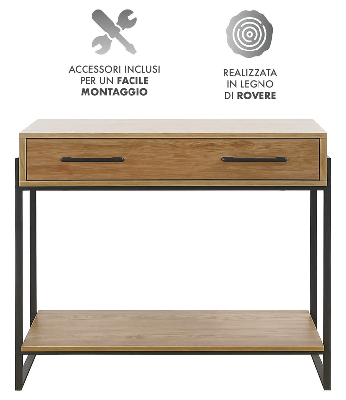 Consolle Da Ingresso Con 2 Cassetti e Ripiano Mobiletto Corridoio Scarpiera Portachiavi e Accessori Stile Industrial Legno Metallo Mobile Tavoli Per Divano
