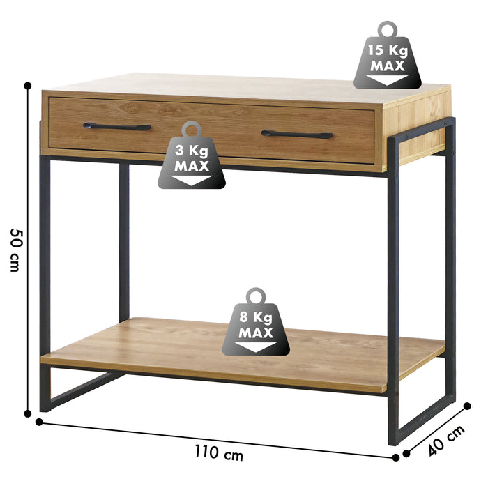 Consolle Da Ingresso Con 2 Cassetti e Ripiano Mobiletto Corridoio Scarpiera Portachiavi e Accessori Stile Industrial Legno Metallo Mobile Tavoli Per Divano