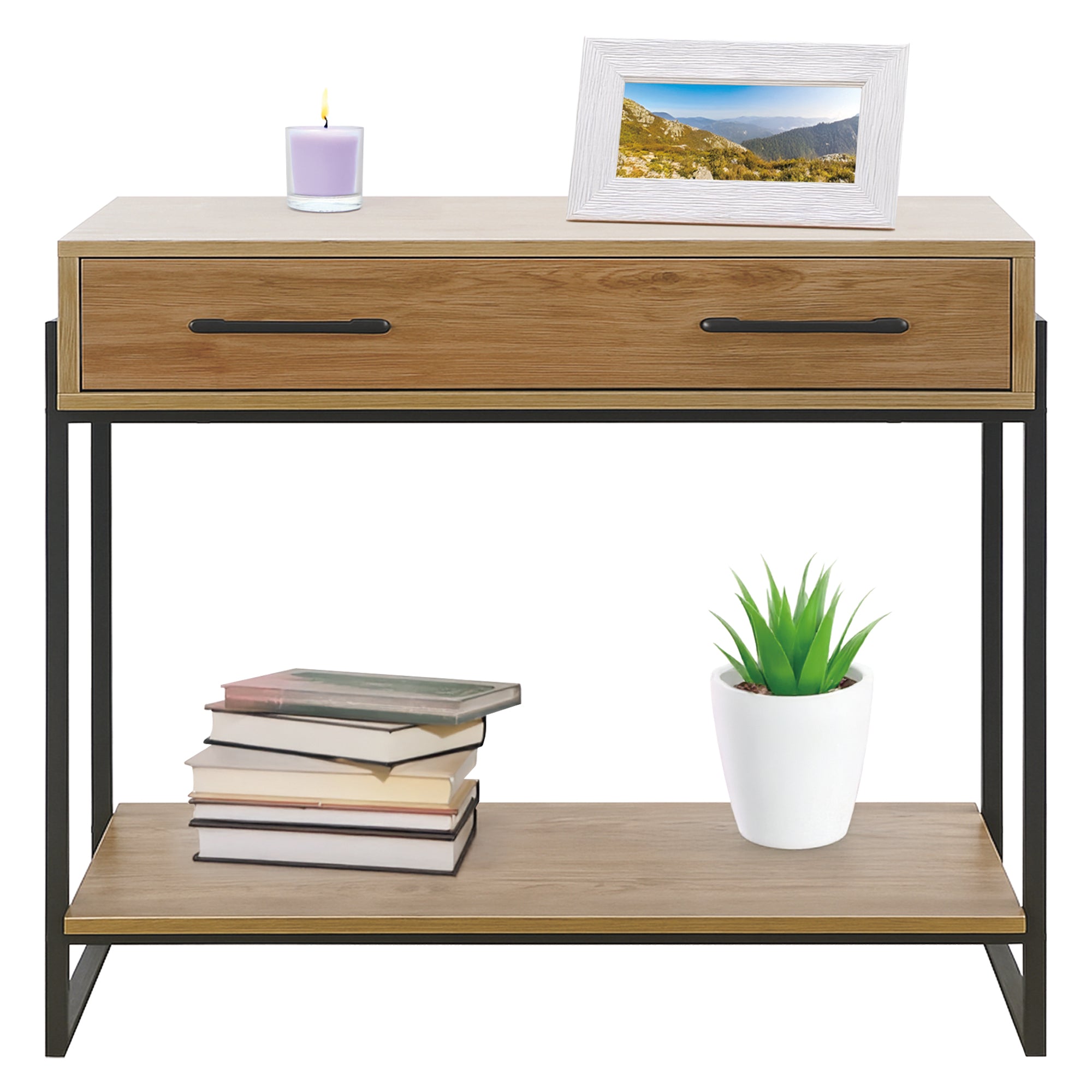 Consolle Da Ingresso Con 2 Cassetti e Ripiano Mobiletto Corridoio Scarpiera Portachiavi e Accessori Stile Industrial Legno Metallo Mobile Tavoli Per Divano