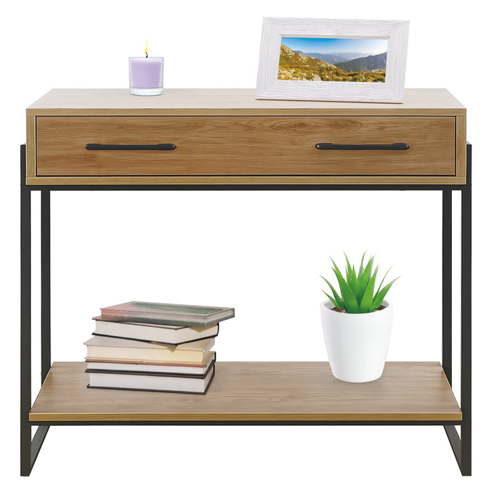 Consolle Da Ingresso Con 2 Cassetti e Ripiano Mobiletto Corridoio Scarpiera Portachiavi e Accessori Stile Industrial Legno Metallo Mobile Tavoli Per Divano