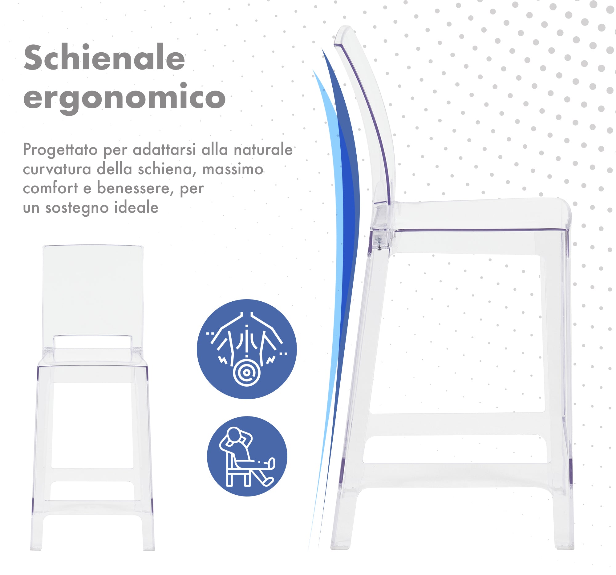 Set Di 2 Sgabelli Cucina Trasparenti In Policarbonato Sgabello Da Bar Seduta Ergonomica Resistenti Design Moderno Schienale Incurvato Sedie Penisola Cucina