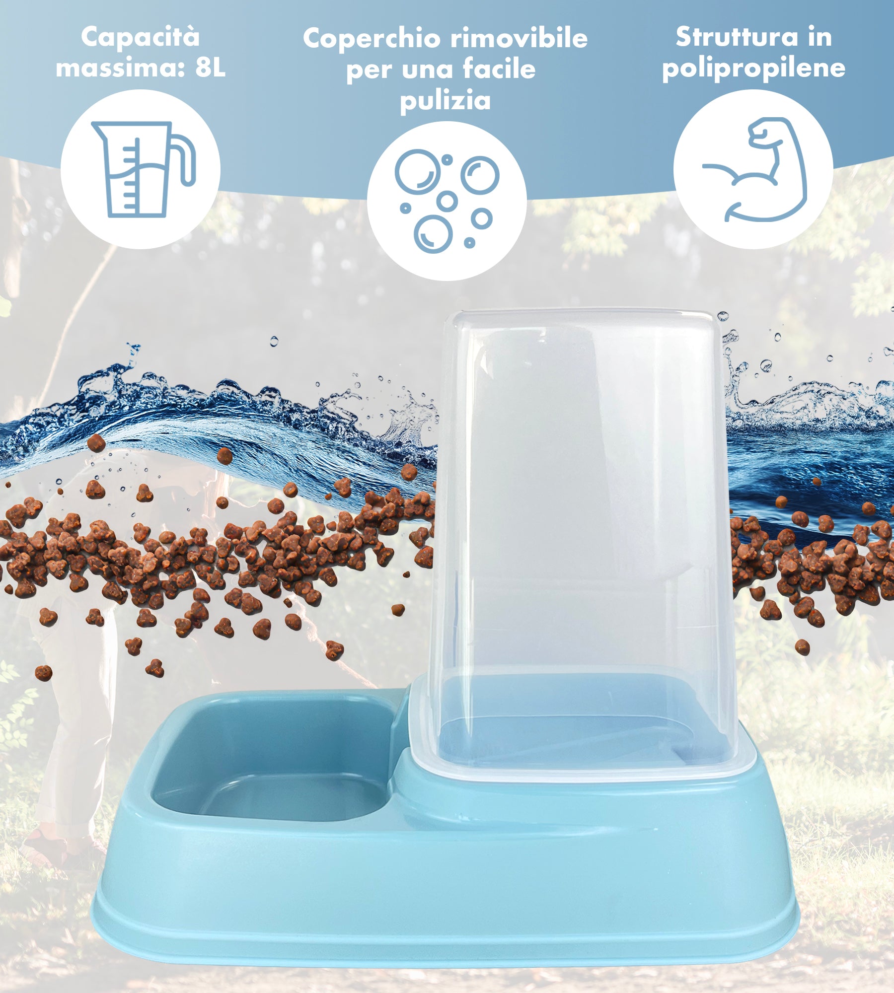Dispenser Cibo Acqua Gatti Cani Distributore Automatico Crocchette Grande Capiente 8 Litri Per Animali Di Tutte Le Taglie