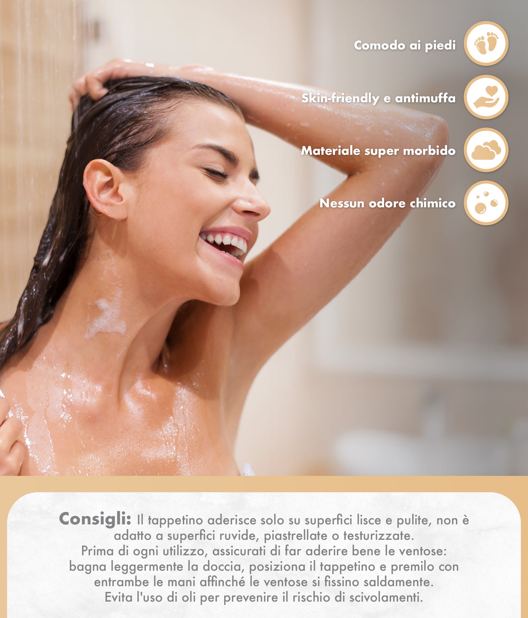 Prodotto Italiano Di Qualità Tappeto Per Doccia o Vasca 2 Misure Disponibili Grande Antiscivolo Con Ventose Antifumma Tappeti Bagno Lavabili In Lavatrice BPA free Tappetino  Per doccia - Alisma