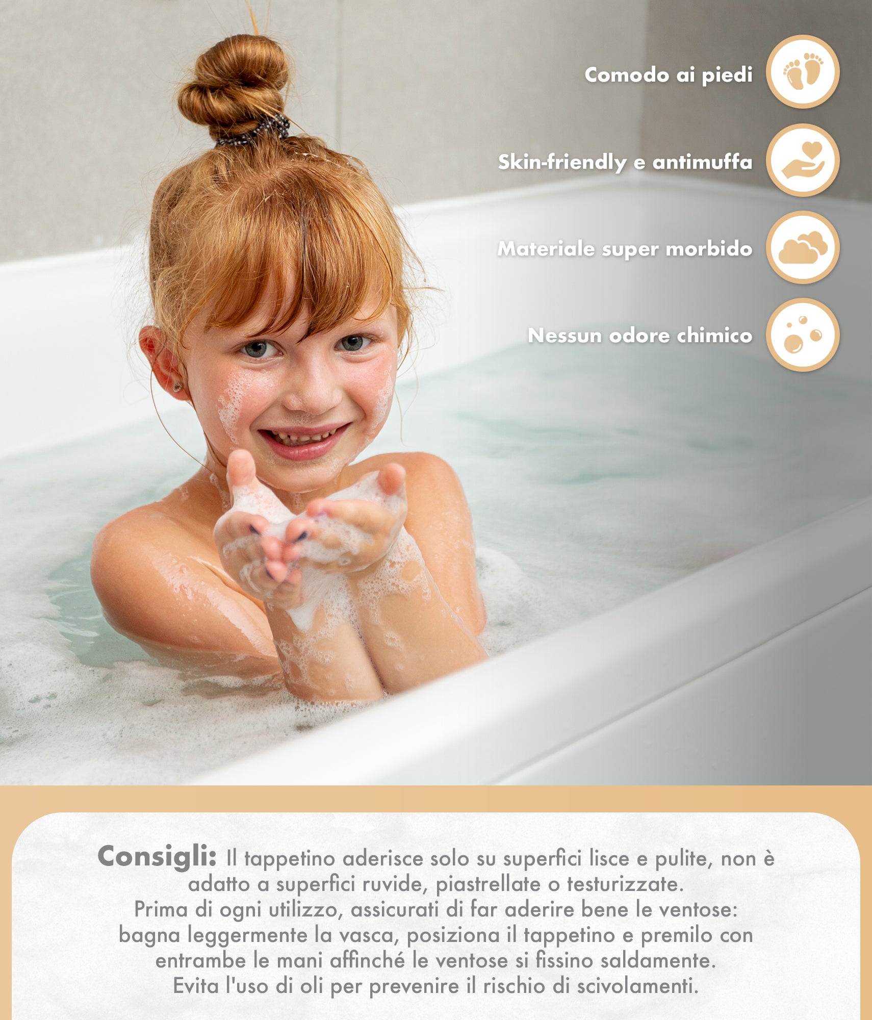 Prodotto Italiano Di Qualità Tappeto Per Doccia o Vasca 2 Misure Disponibili Grande Antiscivolo Con Ventose Antifumma Tappeti Bagno Lavabili In Lavatrice BPA free Tappetino  Per vasca - Fiume