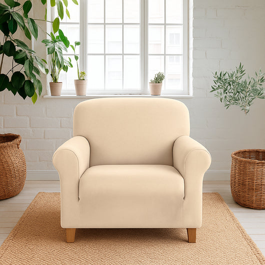 Copridivano In Velluto Elegante Impermeabile Tessuto Elasticizzato Antimacchia Copripoltrona Salva Divano Due Tre Posti Cover Sofà Universale Certificato Oekotex Antigraffio Animali  Crema - Copripoltrona