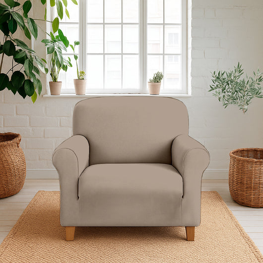 Copridivano In Velluto Elegante Impermeabile Tessuto Elasticizzato Antimacchia Copripoltrona Salva Divano Due Tre Posti Cover Sofà Universale Certificato Oekotex Antigraffio Animali  Tortora - Copripoltrona