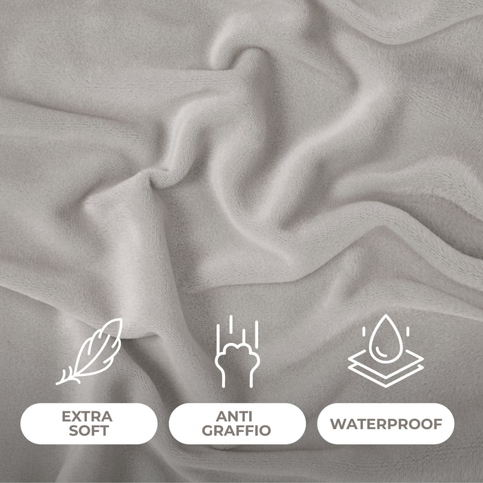 Copridivano In Velluto Elegante Impermeabile Tessuto Elasticizzato Antimacchia Copripoltrona Salva Divano Due Tre Posti Cover Sofà Universale Certificato Oekotex Antigraffio Animali  Grigio - Copripoltrona