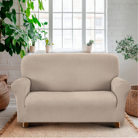 Copridivano In Velluto Elegante Impermeabile Tessuto Elasticizzato Antimacchia Copripoltrona Salva Divano Due Tre Posti Cover Sofà Universale Certificato Oekotex Antigraffio Animali  Tortora - Divano 2 posti