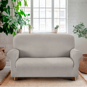 Copridivano In Velluto Elegante Impermeabile Tessuto Elasticizzato Antimacchia Copripoltrona Salva Divano Due Tre Posti Cover Sofà Universale Certificato Oekotex Antigraffio Animali  Grigio - Divano 2 posti