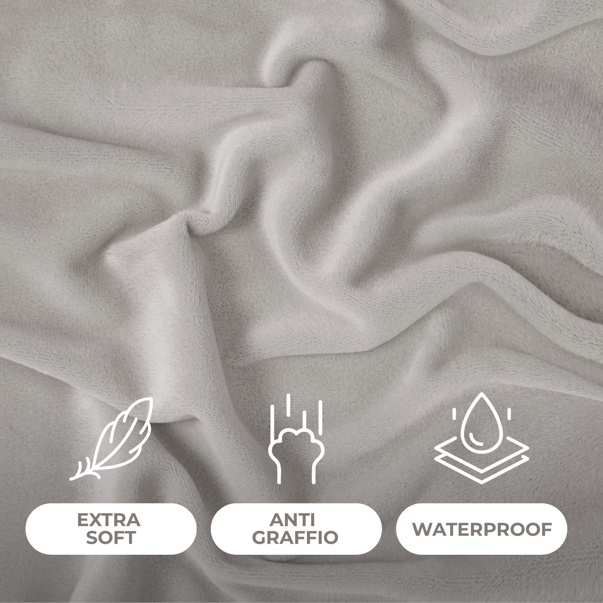 Copridivano In Velluto Elegante Impermeabile Tessuto Elasticizzato Antimacchia Copripoltrona Salva Divano Due Tre Posti Cover Sofà Universale Certificato Oekotex Antigraffio Animali  Grigio - Divano 2 posti