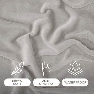 Copridivano In Velluto Elegante Impermeabile Tessuto Elasticizzato Antimacchia Copripoltrona Salva Divano Due Tre Posti Cover Sofà Universale Certificato Oekotex Antigraffio Animali  Grigio - Divano 2 posti