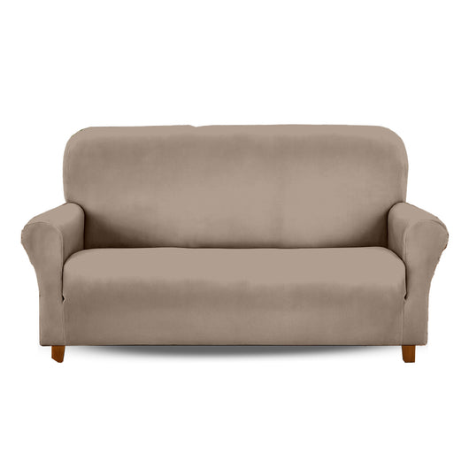 Copridivano In Velluto Elegante Impermeabile Tessuto Elasticizzato Antimacchia Copripoltrona Salva Divano Due Tre Posti Cover Sofà Universale Certificato Oekotex Antigraffio Animali  Tortora - Divano 3 posti