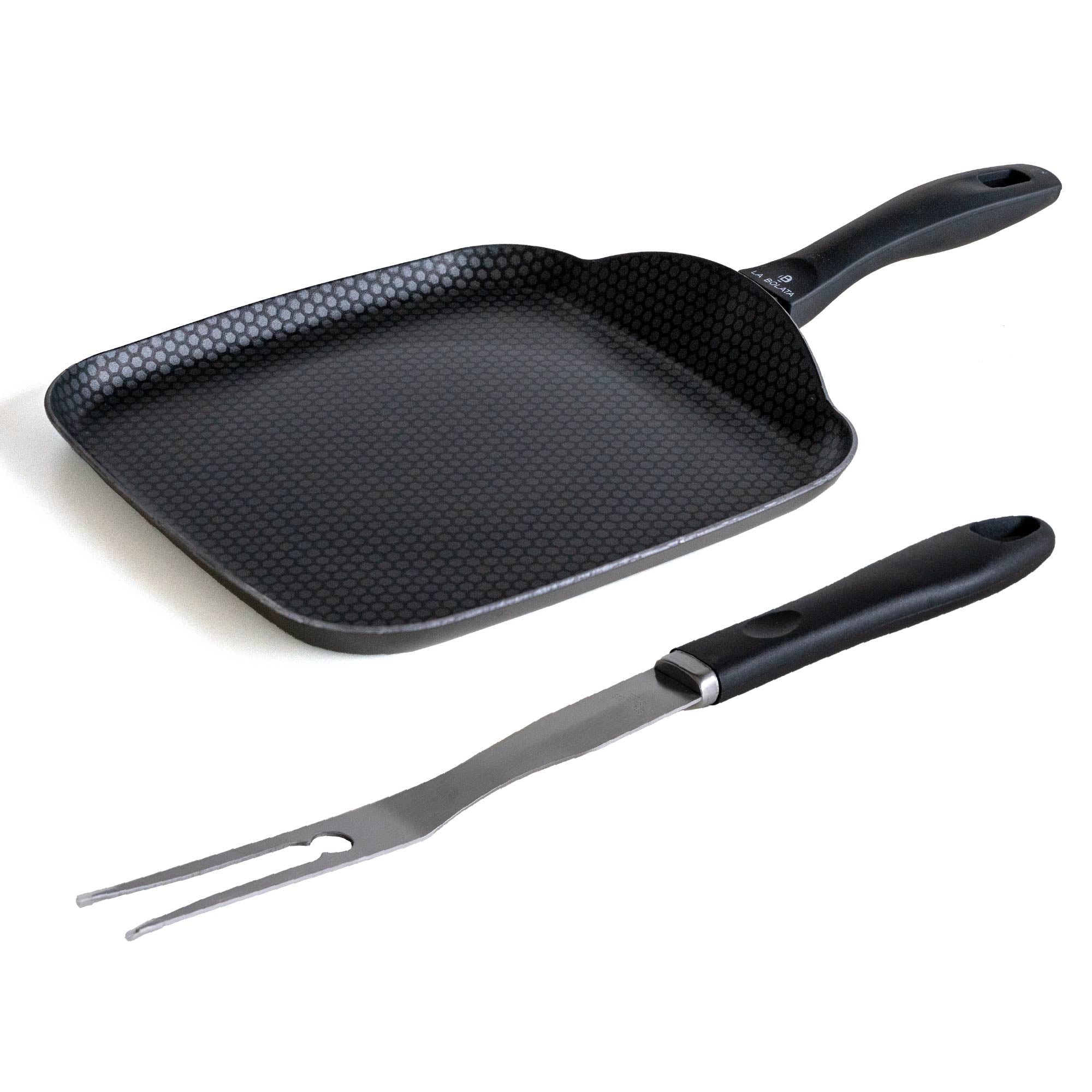 Bistecchiera In Alluminio Per Induzione Quadrata 27x27 Cm Piastra Grill Antiaderente Manico Ergonomico In Regalo Forchettone Gira Carne Tutti Piani Cottura Gas Piastra Vetroceramica Lavabile In Lavastoviglie