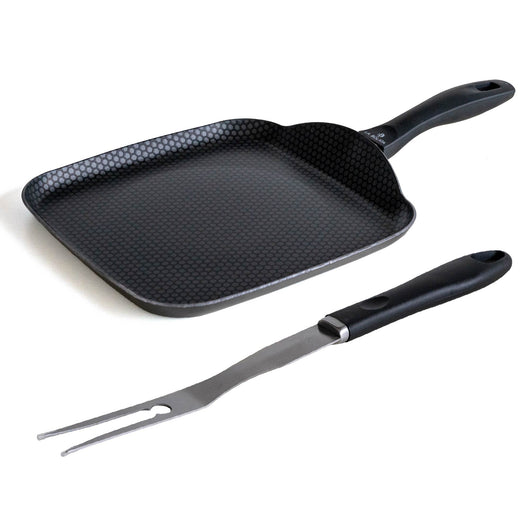 Bistecchiera In Alluminio Per Induzione Quadrata 27x27 Cm Piastra Grill Antiaderente Manico Ergonomico In Regalo Forchettone Gira Carne Tutti Piani Cottura Gas Piastra Vetroceramica Lavabile In Lavastoviglie