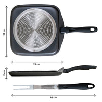 Bistecchiera In Alluminio Per Induzione Quadrata 27x27 Cm Piastra Grill Antiaderente Manico Ergonomico In Regalo Forchettone Gira Carne Tutti Piani Cottura Gas Piastra Vetroceramica Lavabile In Lavastoviglie
