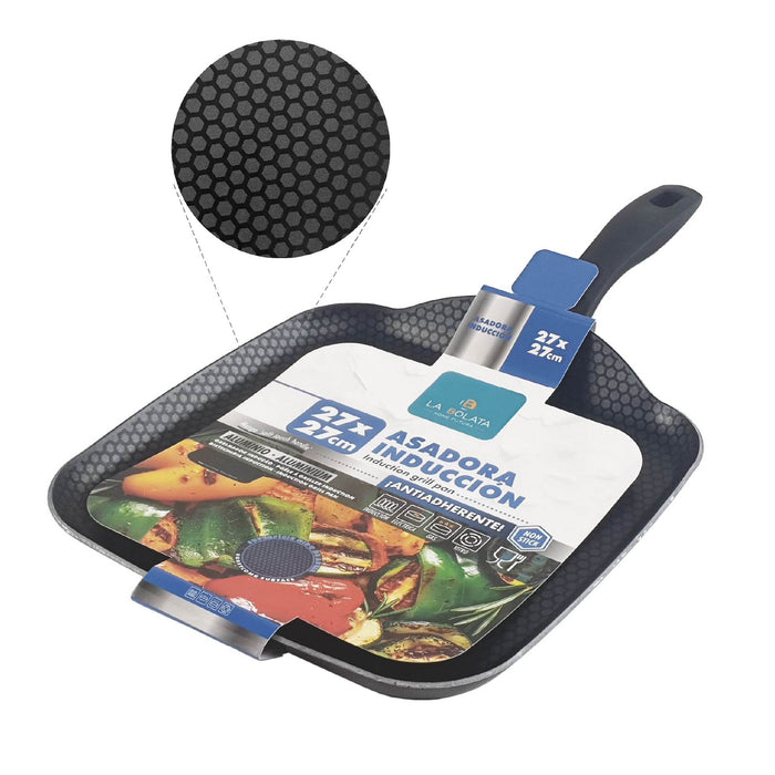 Bistecchiera In Alluminio Per Induzione Quadrata 27x27 Cm Piastra Grill Antiaderente Manico Ergonomico In Regalo Forchettone Gira Carne Tutti Piani Cottura Gas Piastra Vetroceramica Lavabile In Lavastoviglie
