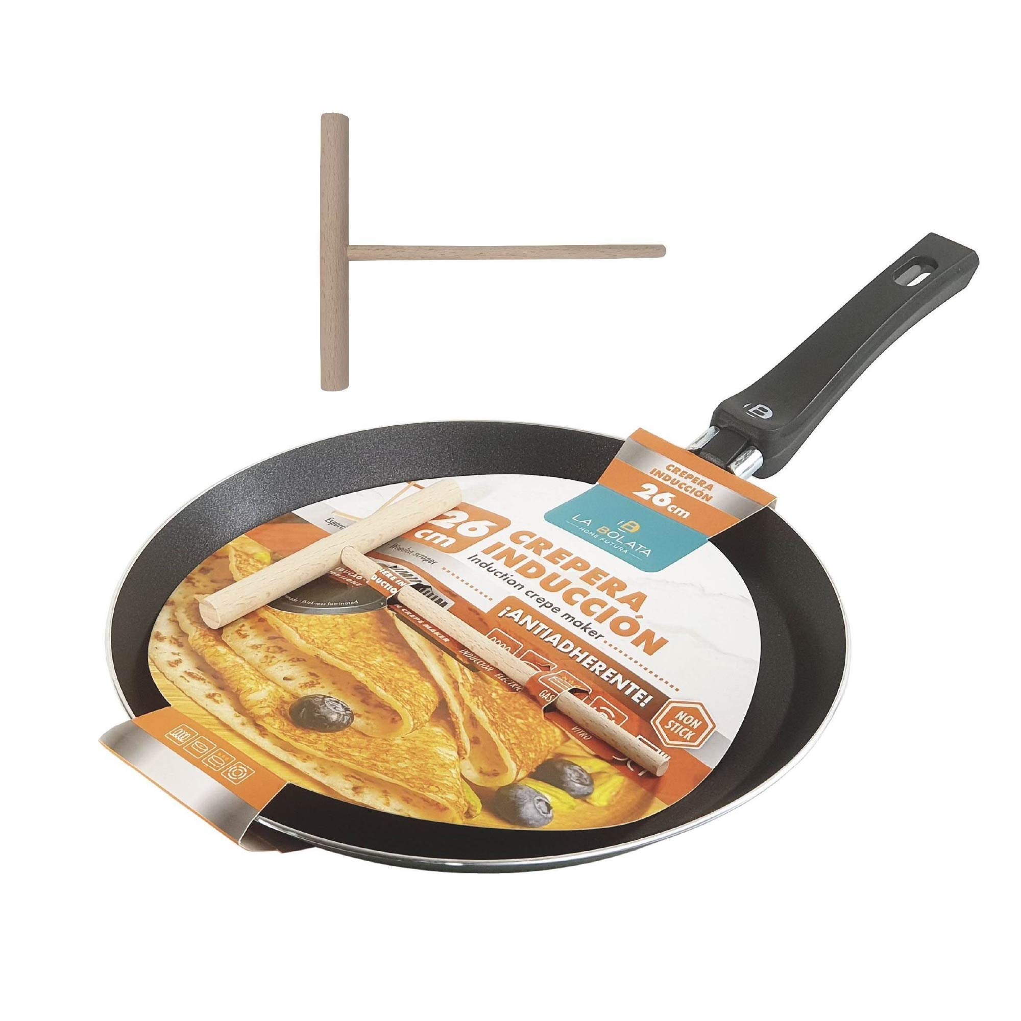 Crepiera In Alluminio 26 Cm Per Induzione Antiaderente Ideale Per Crepes Pancake Uova Tutti i Piani Cottura Gas Piastre Vetroceramica Con Distributore Di Impasti Certificata Contatto Alimentare