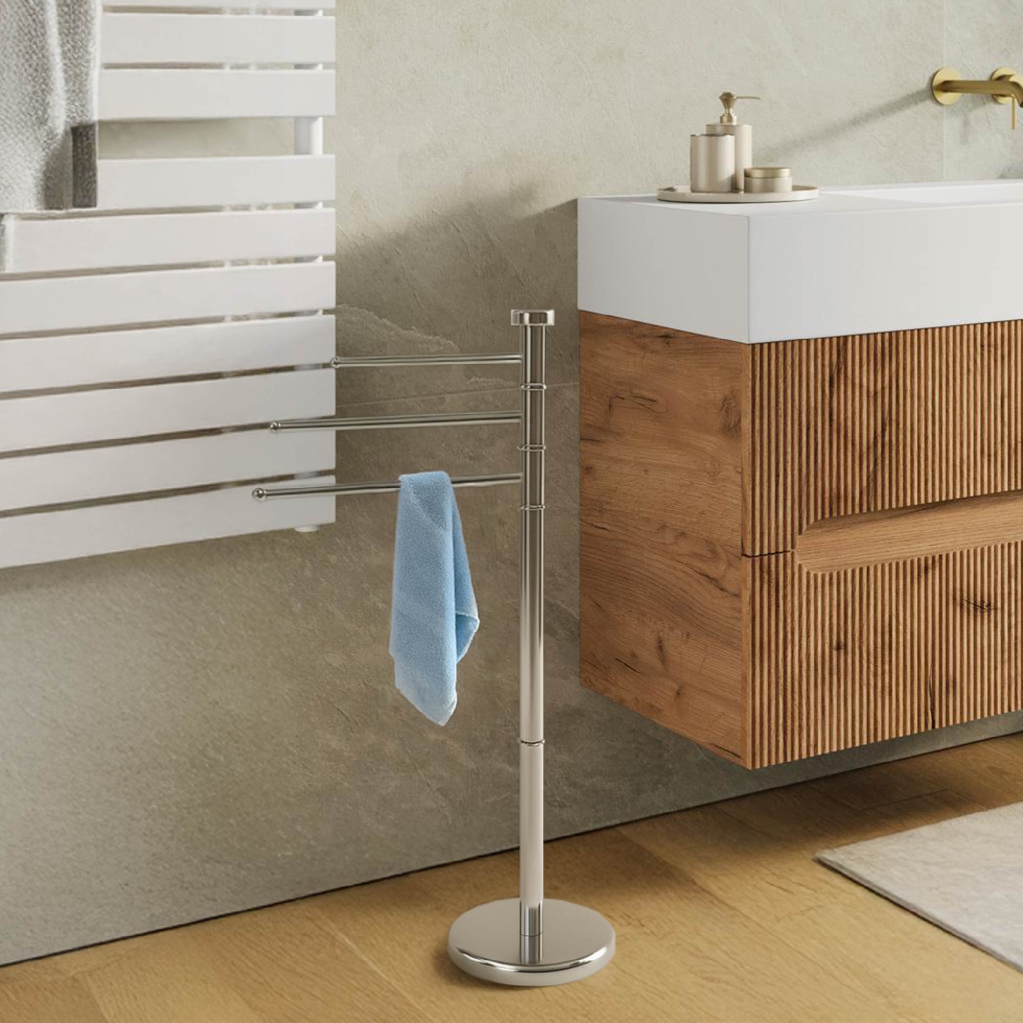 Piantana In Acciaio Inox Porta Asciugamani Da Terra 3 Bracci Girevoli 22x87 Cm Organizer Accessori Bagno Porta Stendi Salviette Bagno Moderno Elegante Stendi Indumenti