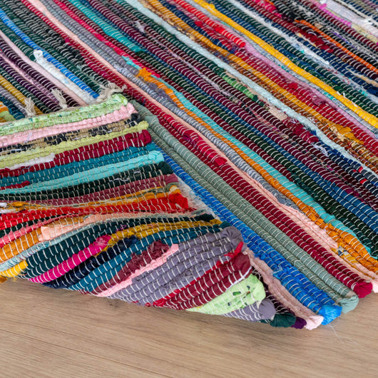 Tappeto Etnico Salotto Multicolore Misure Grande Fatto Mano Indiano Strisce Multicolore Rettangolare Chindi Stracci Riciclato Soggiorno Cucina Scendiletto Stuoia 160x230 Cm