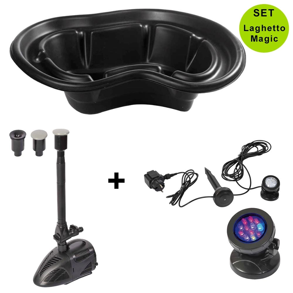 Set laghetto da giardino da 120 lt + pompa per laghetto vx800 + faretto a led sommergibile laghetto magic
