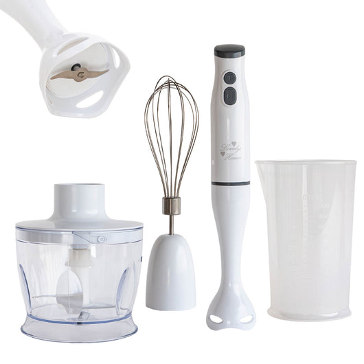 Frullatore a Immersione Multifunzione 4 In 1 Minipimper Acciaio inox Velocità Regolabili Con Frusta,Tritatutto Da 500 ml, Bicchiere Misurino 500 Ml Certificato Contatto Alinentare CE RoHS