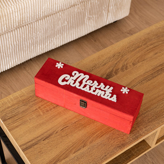 Cassetta Portabottiglia In Legno Idea Regalo Natale Contenitore Vino 2 Misure Disponibili Singola Doppia Scatola Bottiglie Vino 750 Ml Scritta Merry Christmas Regali Di Natale Rosso - Singola