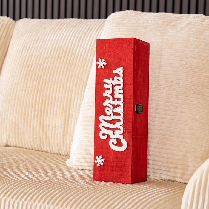 Cassetta Portabottiglia In Legno Idea Regalo Natale Contenitore Vino 2 Misure Disponibili Singola Doppia Scatola Bottiglie Vino 750 Ml Scritta Merry Christmas Regali Di Natale Rosso - Singola