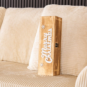 Cassetta Portabottiglia In Legno Idea Regalo Natale Contenitore Vino 2 Misure Disponibili Singola Doppia Scatola Bottiglie Vino 750 Ml Scritta Merry Christmas Regali Di Natale Naturale - Singola