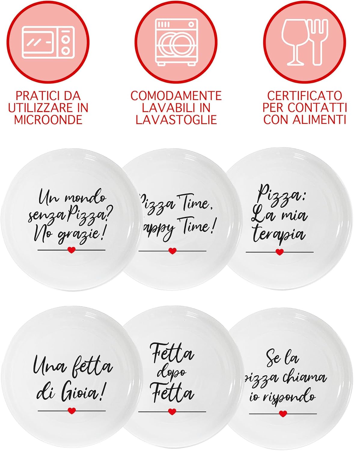 Set Di 6 Pezzi Piatti Per Pizza Grandi In Porcellana Piatto Cucina Pizze Piatti Piani Xxl Decorati Con Scritte
