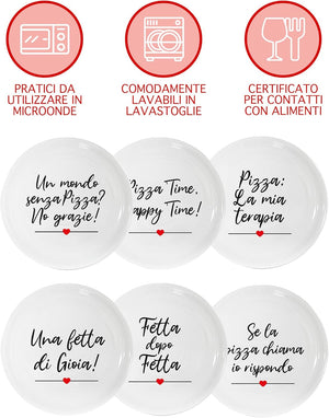 Set Di 6 Pezzi Piatti Per Pizza Grandi In Porcellana Piatto Cucina Pizze Piatti Piani Xxl Decorati Con Scritte