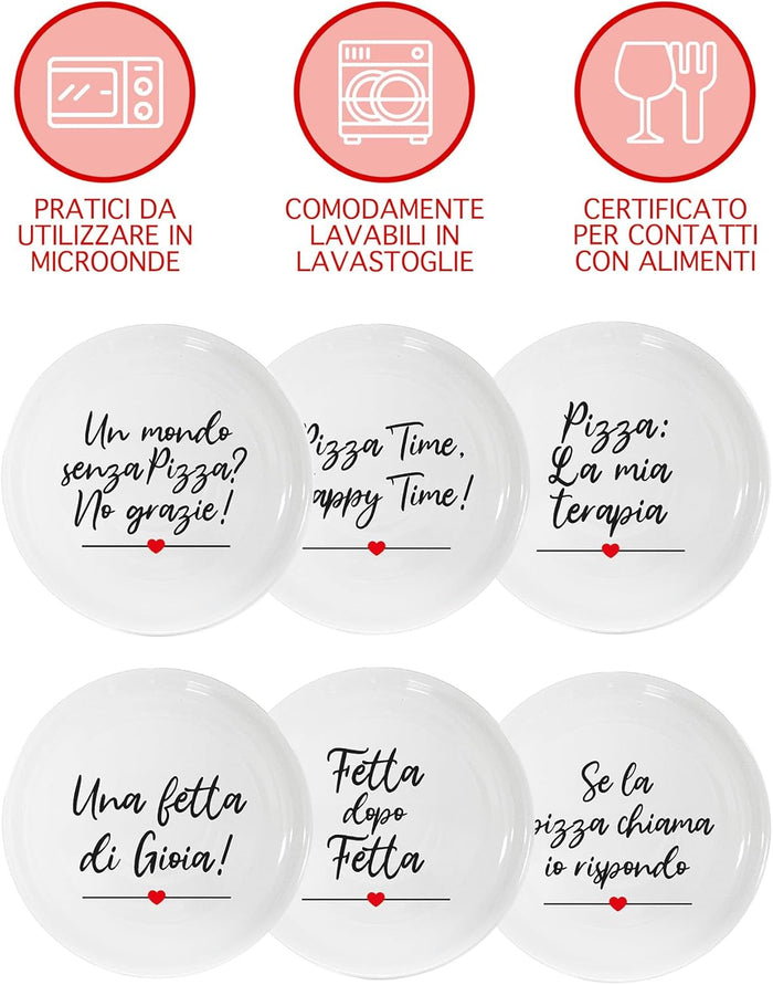 Set Di 6 Pezzi Piatti Per Pizza Grandi In Porcellana Piatto Cucina Pizze Piatti Piani Xxl Decorati Con Scritte