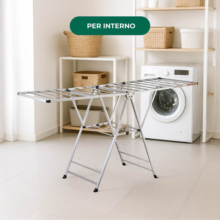 Stendibiancheria In Acciaio Inox 180 Cm Pieghevole Stendino Robusto Griglia Antipiega Portatile Per Uso Interno Esterno Piedini Antiscivolo Salvaspazio Stenditoio