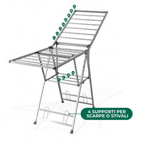 Stendibiancheria In Acciaio Inox 180 Cm Pieghevole Stendino Robusto Griglia Antipiega Portatile Per Uso Interno Esterno Piedini Antiscivolo Salvaspazio Stenditoio