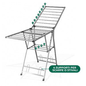Stendibiancheria In Acciaio Inox 180 Cm Pieghevole Stendino Robusto Griglia Antipiega Portatile Per Uso Interno Esterno Piedini Antiscivolo Salvaspazio Stenditoio