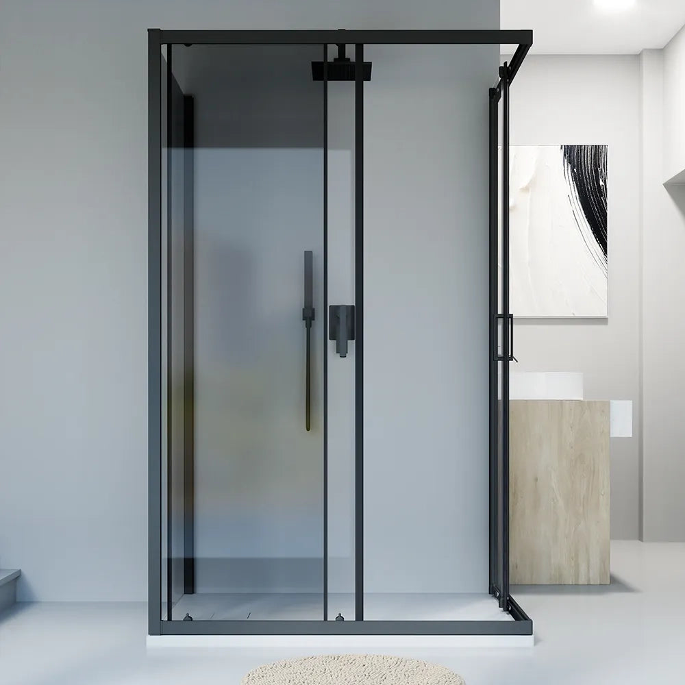 Box doccia nero opaco 3 lati 80x100x80cm con doppio scorrevole e vetro 6mm trasparente h185cm | Tonga