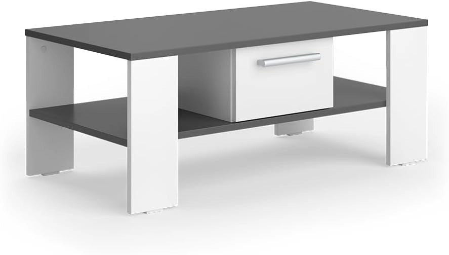 Tavolino Wilmut, Quercia dorata/bianco, 89.8 x 46.4 cm con cassetto, Superficie d’appoggio per riviste e telecomandi