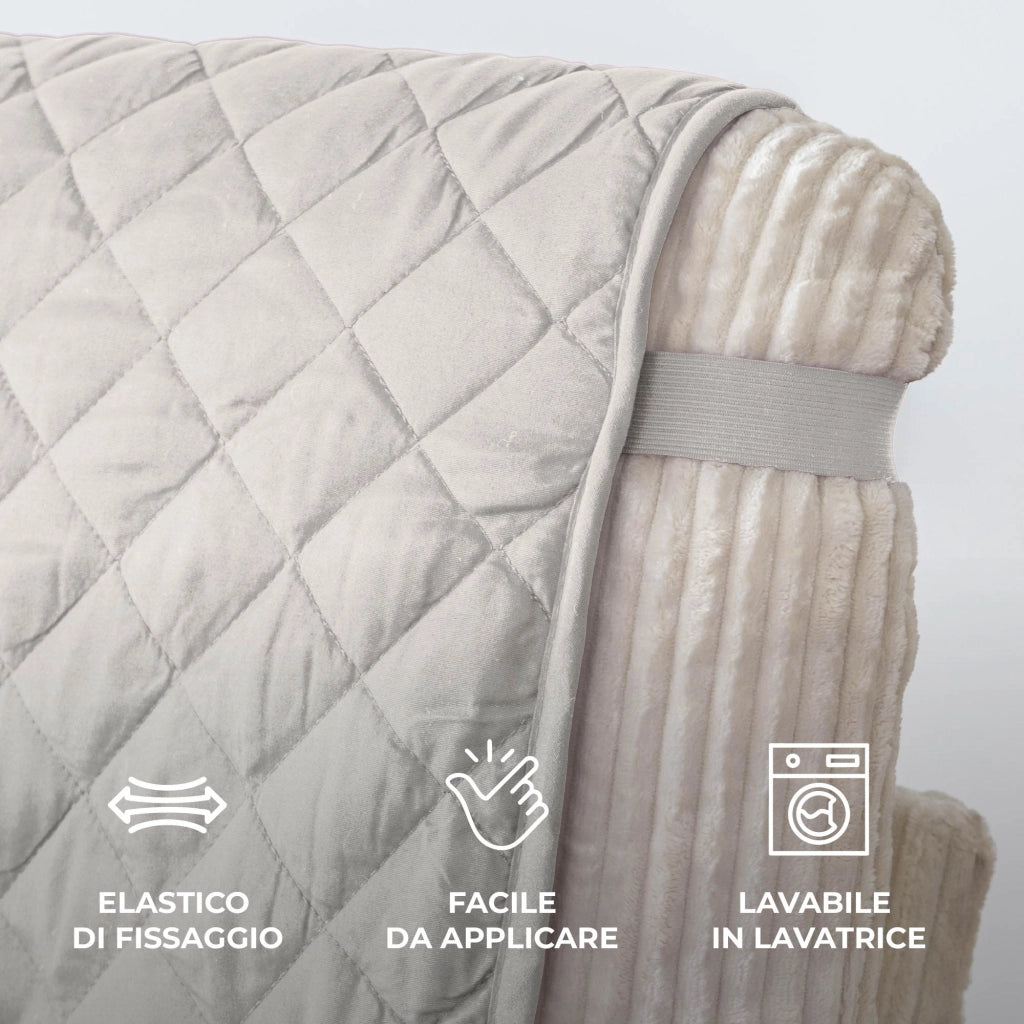 Copridivano Con Braccioli Antimacchia Trapuntato Protettore Impermeabile Salvadivano Idrorepellente Imbottito Con Elastico Antiscivolo Grigio - Divano 2 posti