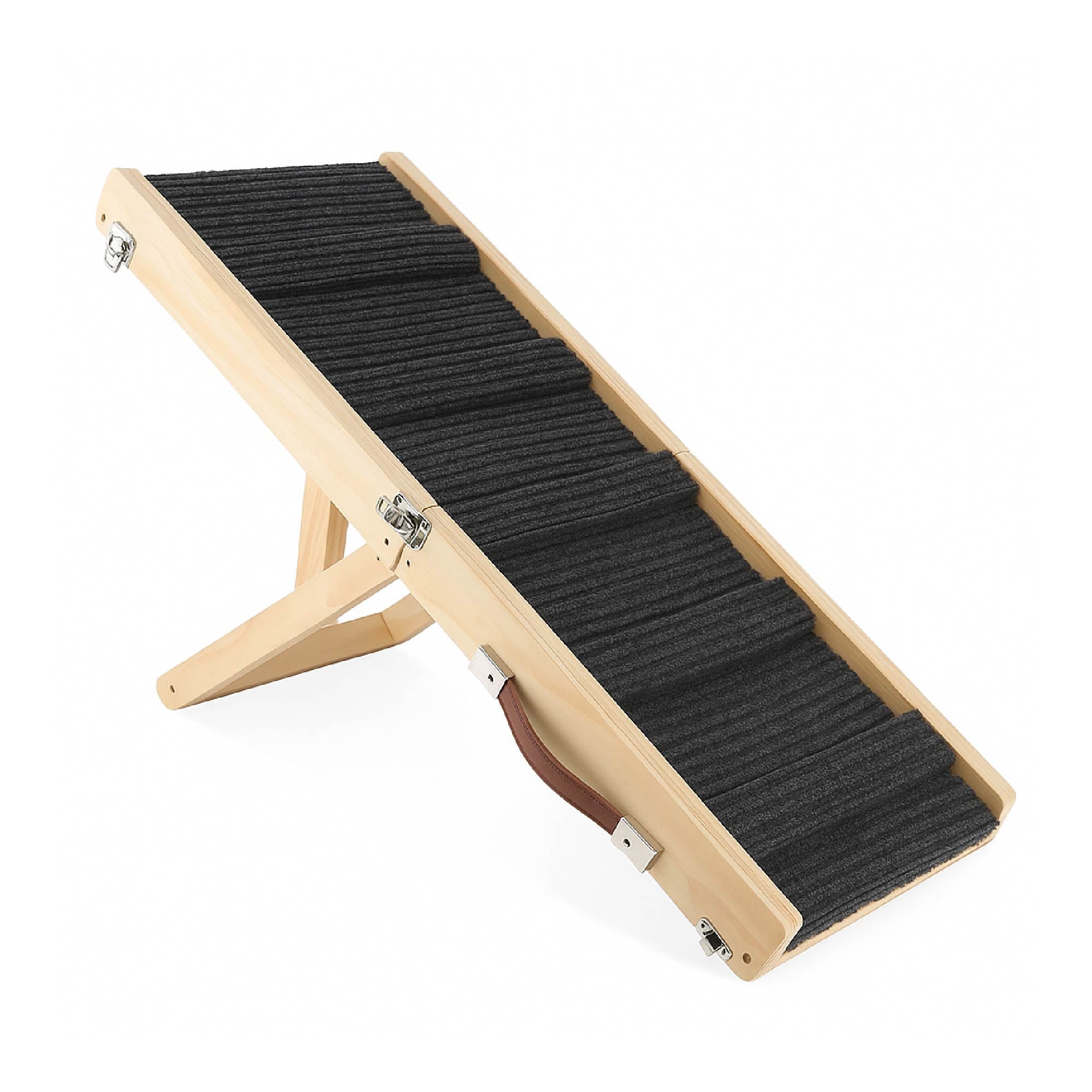 Rampa per Cani Pieghevole Antiscivolo in Legno – Altezza Regolabile fino a 53 cm – Rampa Portatile per Auto, Letto e Divano – Ideale per Cani Anziani e Cuccioli fino a 20 kg