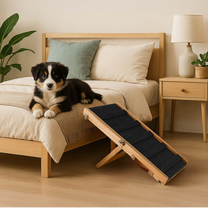 Rampa per Cani Pieghevole Antiscivolo in Legno – Altezza Regolabile fino a 53 cm – Rampa Portatile per Auto, Letto e Divano – Ideale per Cani Anziani e Cuccioli fino a 20 kg
