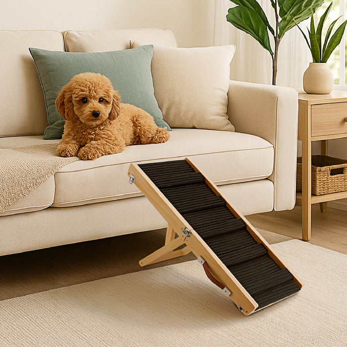 Rampa per Cani Pieghevole Antiscivolo in Legno – Altezza Regolabile fino a 53 cm – Rampa Portatile per Auto, Letto e Divano – Ideale per Cani Anziani e Cuccioli fino a 20 kg
