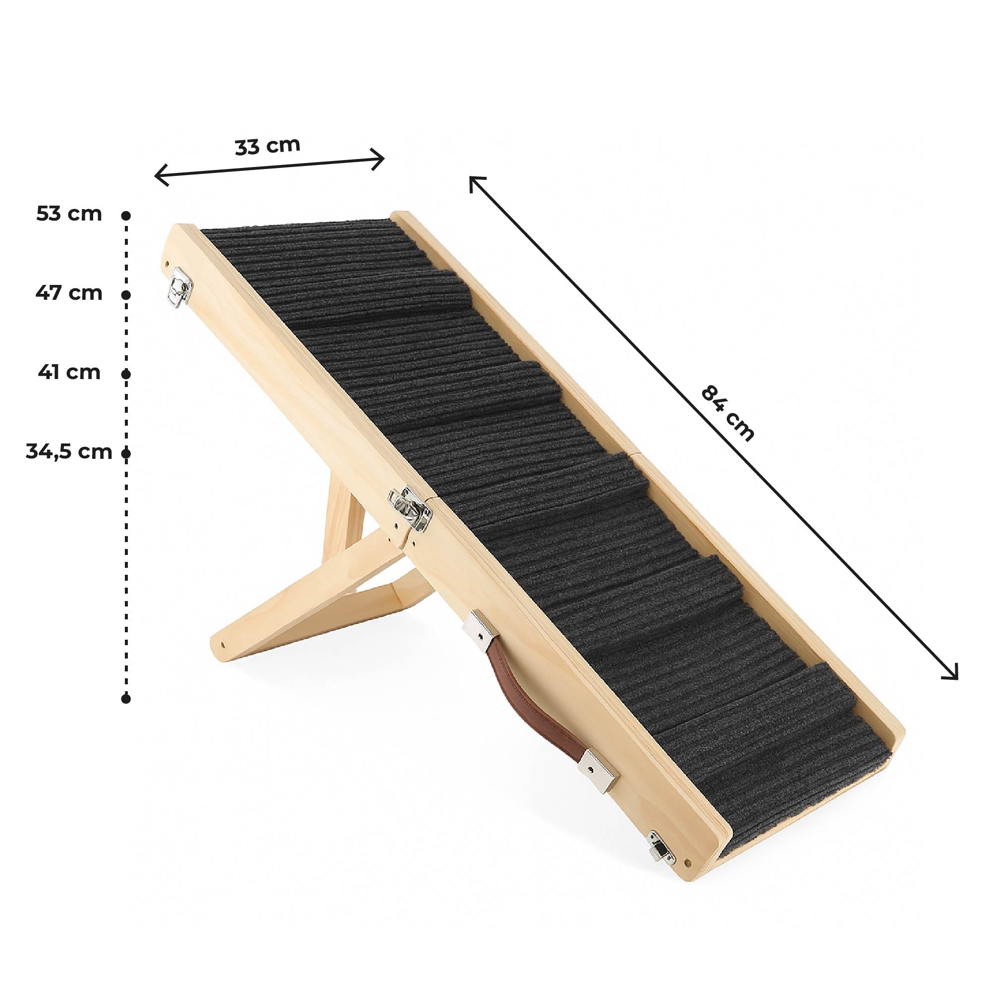Rampa per Cani Pieghevole Antiscivolo in Legno – Altezza Regolabile fino a 53 cm – Rampa Portatile per Auto, Letto e Divano – Ideale per Cani Anziani e Cuccioli fino a 20 kg