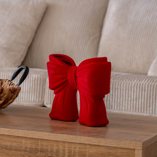 Vaso Decorativo Moderno da Interno in Ceramica – Collezione Design Elegante per Arredo Casa,Vasi Da Soggiorno, Tavolo o Salotto Soprammobile Di Design Fiocco - Rosso effetto Velluto