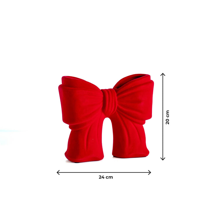 Vaso Decorativo Moderno da Interno in Ceramica – Collezione Design Elegante per Arredo Casa,Vasi Da Soggiorno, Tavolo o Salotto Soprammobile Di Design Fiocco - Rosso effetto Velluto