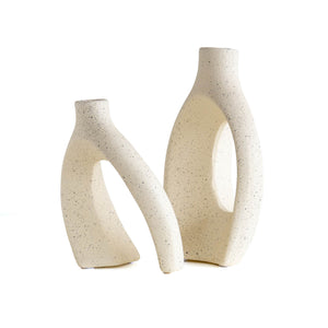 Vaso Decorativo Moderno da Interno in Ceramica – Collezione Design Elegante per Arredo Casa,Vasi Da Soggiorno, Tavolo o Salotto Soprammobile Di Design Intrecci-2Pz - Bianco Natural