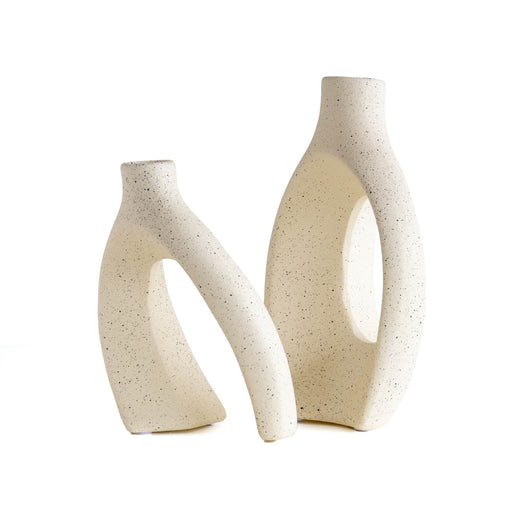 Vaso Decorativo Moderno da Interno in Ceramica – Collezione Design Elegante per Arredo Casa,Vasi Da Soggiorno, Tavolo o Salotto Soprammobile Di Design Intrecci-2Pz - Bianco Natural