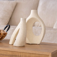 Vaso Decorativo Moderno da Interno in Ceramica – Collezione Design Elegante per Arredo Casa,Vasi Da Soggiorno, Tavolo o Salotto Soprammobile Di Design Intrecci-2Pz - Bianco Natural