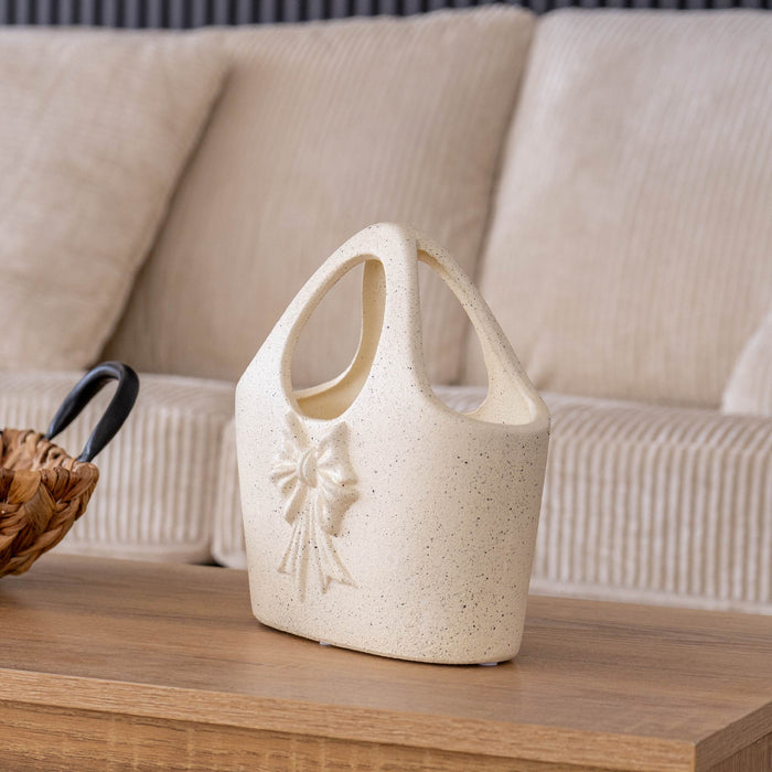 Vaso Decorativo Moderno da Interno in Ceramica – Collezione Design Elegante per Arredo Casa,Vasi Da Soggiorno, Tavolo o Salotto Soprammobile Di Design Borsetta - Bianco Natural